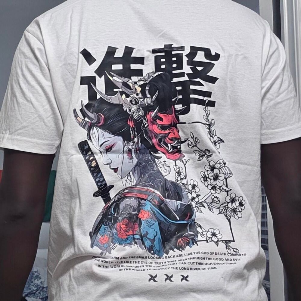 Japanese Samurai Geisha Graphic White Streetwear T-Shirt